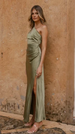Halle One Shoulder Maxi Dress - Olive