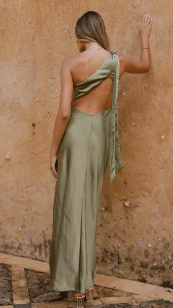 Halle One Shoulder Maxi Dress - Olive