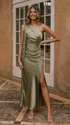 Halle One Shoulder Maxi Dress - Olive