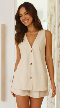 Hayley Vest and Shorts Set - Beige