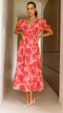 Ilah Maxi Dress - Red/Pink