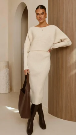 Iluka Knit Midi Skirt - Beige