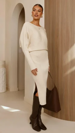 Iluka Knit Midi Skirt - Beige