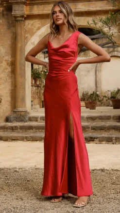 Iris Asymmetrical Maxi Dress - Red