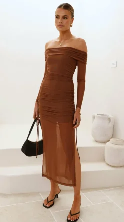 Isadora Off Shoulder Maxi Dress - Chocolate
