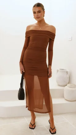 Isadora Off Shoulder Maxi Dress - Chocolate