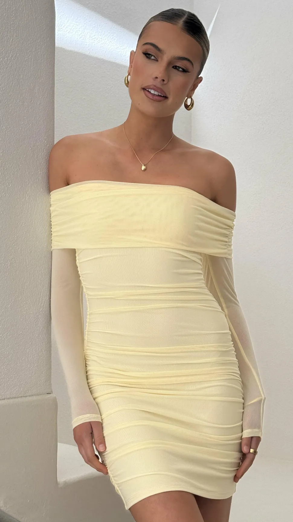 Isadora Off Shoulder Mini Dress - Yellow