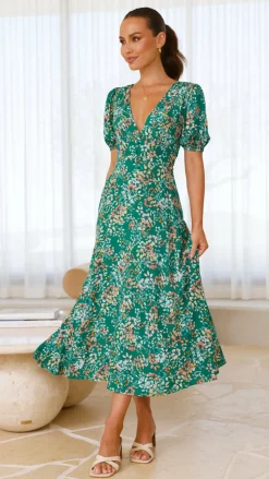 Itzel Midi Dress - Green Floral
