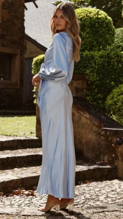 Ivy Long Sleeve Tie Front Maxi Dress - Blue
