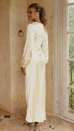 Ivy Long Sleeve Tie Front Maxi Dress - Yellow