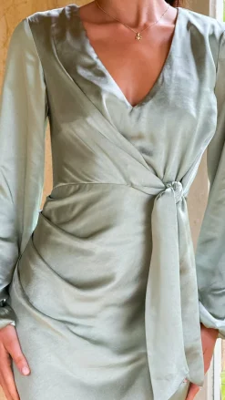 Ivy Long Sleeve Tie Front Maxi Dress - Sage