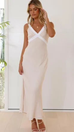 Iylah Midi Dress - Beige / White