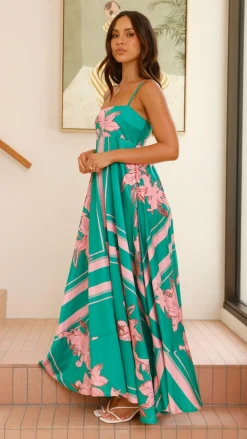 Kaethe Maxi Dress - Green/Pink Floral