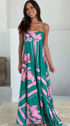 Kaethe Maxi Dress - Green/Pink Floral
