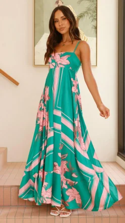 Kaethe Maxi Dress - Green/Pink Floral