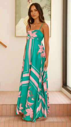 Kaethe Maxi Dress - Green/Pink Floral