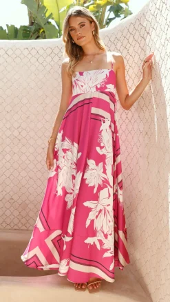 Kaethe Maxi Dress - Hot Pink Print