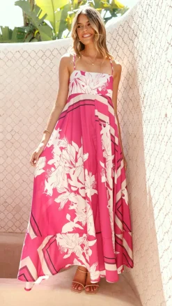 Kaethe Maxi Dress - Hot Pink Print