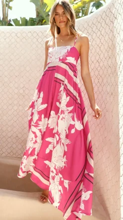 Kaethe Maxi Dress - Hot Pink Print