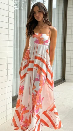Kaethe Maxi Dress - Orange/White