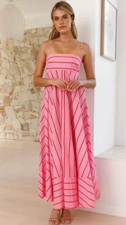 Kaethe Maxi Dress - Pink / Red Stripe