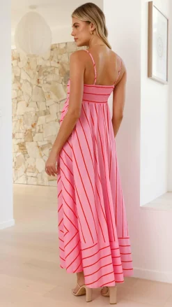 Kaethe Maxi Dress - Pink / Red Stripe