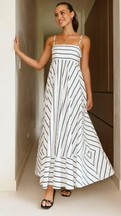 Kaethe Maxi Dress - White/Black Stripe
