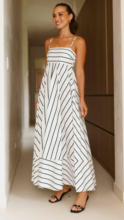 Kaethe Maxi Dress - White/Black Stripe