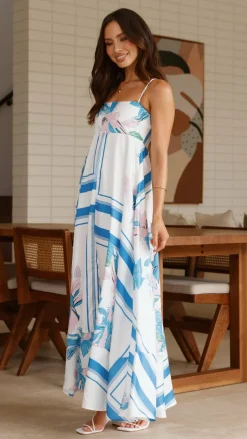 Kaethe Maxi Dress - White/Blue