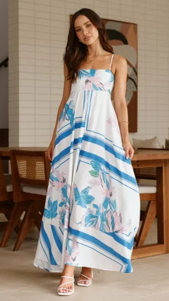 Kaethe Maxi Dress - White/Blue