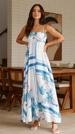 Kaethe Maxi Dress - White/Blue