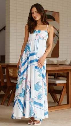 Kaethe Maxi Dress - White/Blue