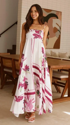 Kaethe Maxi Dress - White/Pink