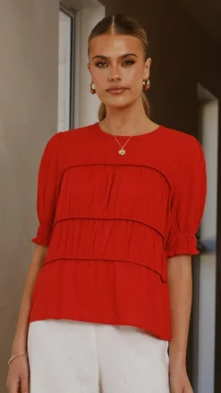 Kai Short Sleeve Top - Red