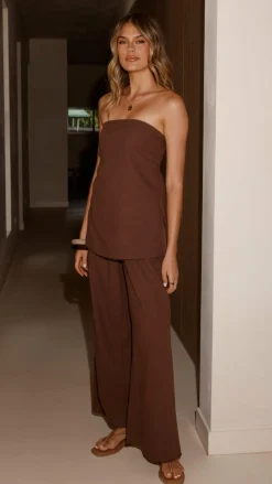 Kailani Strapless Top and Pants Set - Chocolate