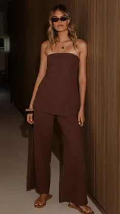 Kailani Strapless Top and Pants Set - Chocolate