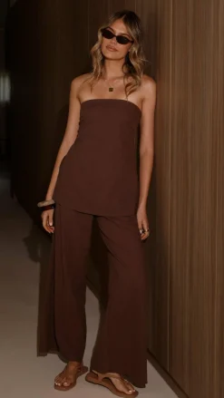 Kailani Strapless Top and Pants Set - Chocolate
