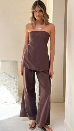 Kailani Strapless Top and Pants Set - Chocolate