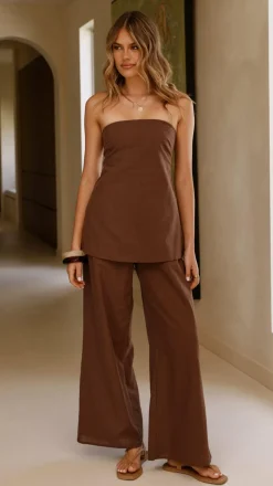 Kailani Strapless Top and Pants Set - Chocolate