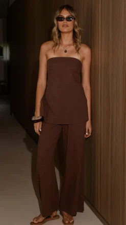 Kailani Strapless Top and Pants Set - Chocolate