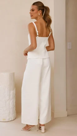 Karrina Tweed Button Up Vest and Pants Set - White