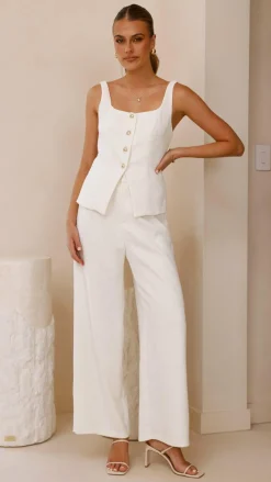 Karrina Tweed Button Up Vest and Pants Set - White