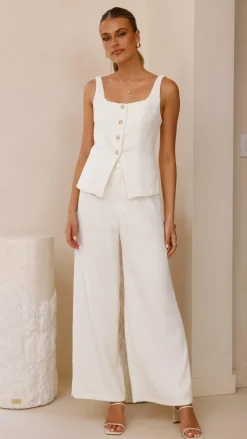 Karrina Tweed Button Up Vest and Pants Set - White