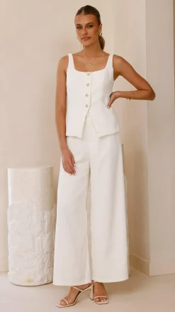Karrina Tweed Button Up Vest and Pants Set - White