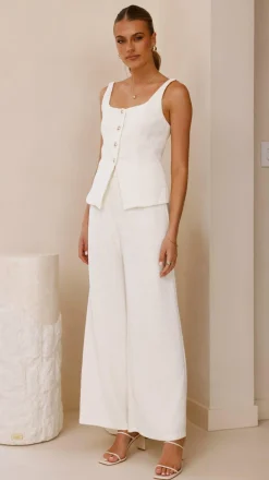 Karrina Tweed Button Up Vest and Pants Set - White