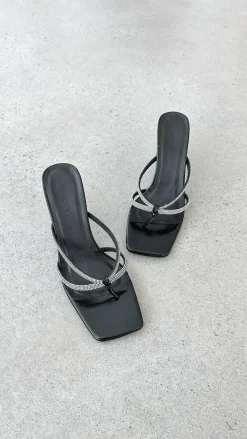 Karson Heel - Black Crinkle Diamante