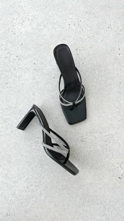 Karson Heel - Black Crinkle Diamante