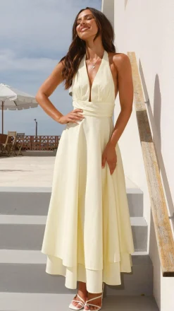 Kathy Halter Neck Maxi Dress - Lemon