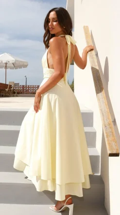 Kathy Halter Neck Maxi Dress - Lemon