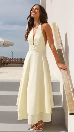 Kathy Halter Neck Maxi Dress - Lemon